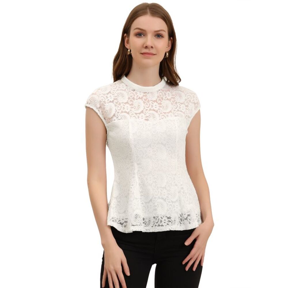 Allegra K Women's White Lace Top